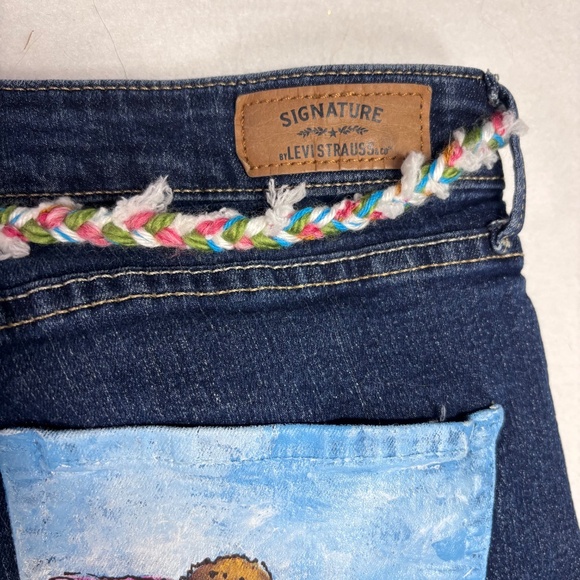 Levi's Signature Jeans Hand Painted Pink Daisy Flower Braided Belt Women's 14S - Picture 10 of 13